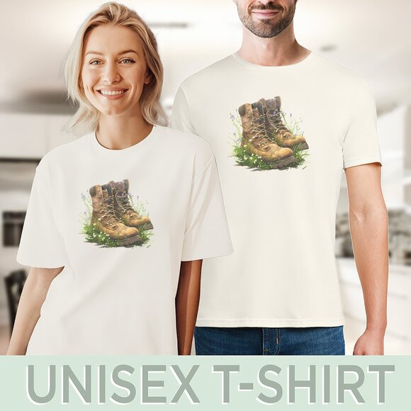Boots and Wildflowers Tee Nature Hiker Shirt Gift - Picture 5 of 6